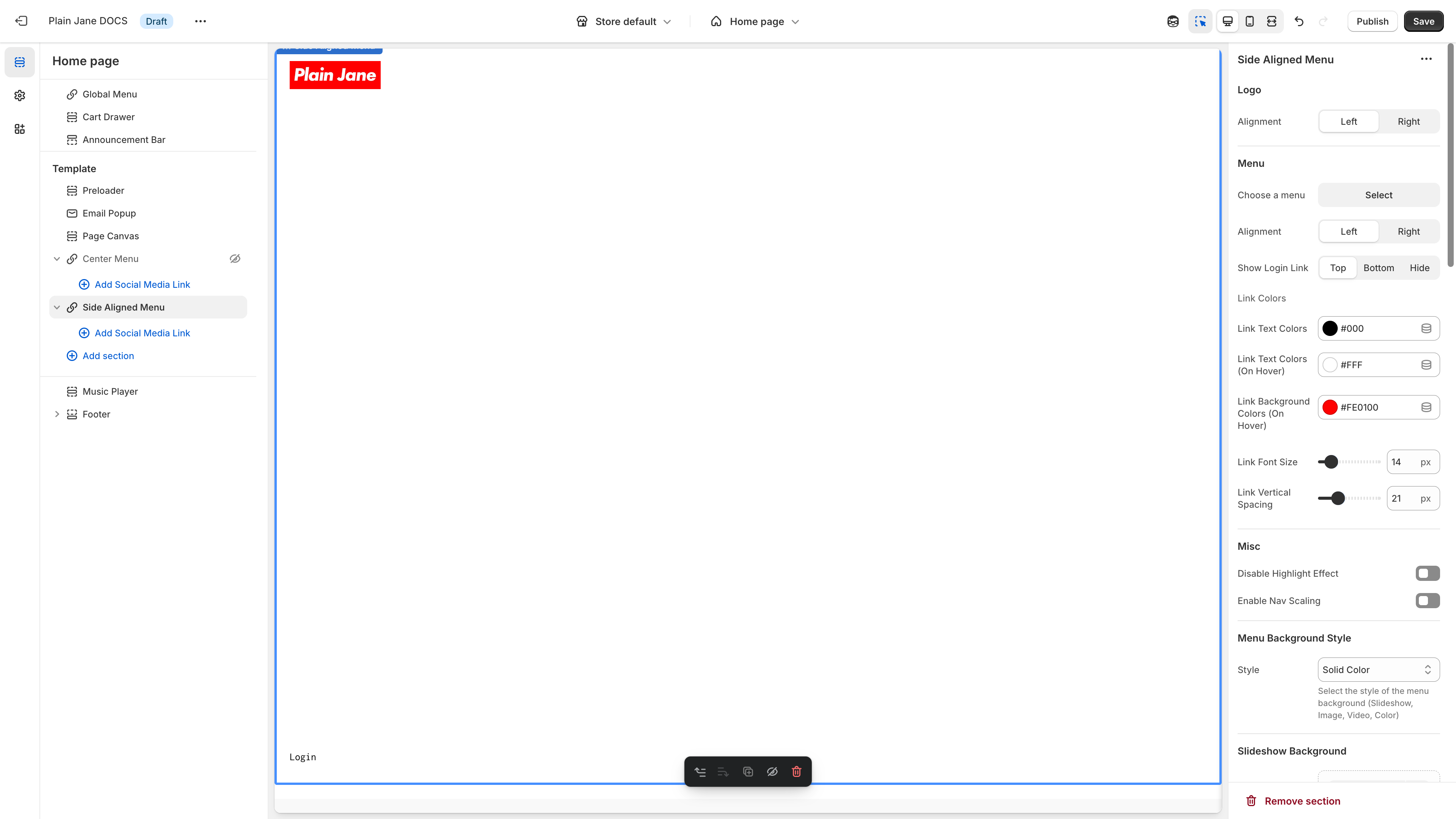 Side Aligned Menu section added