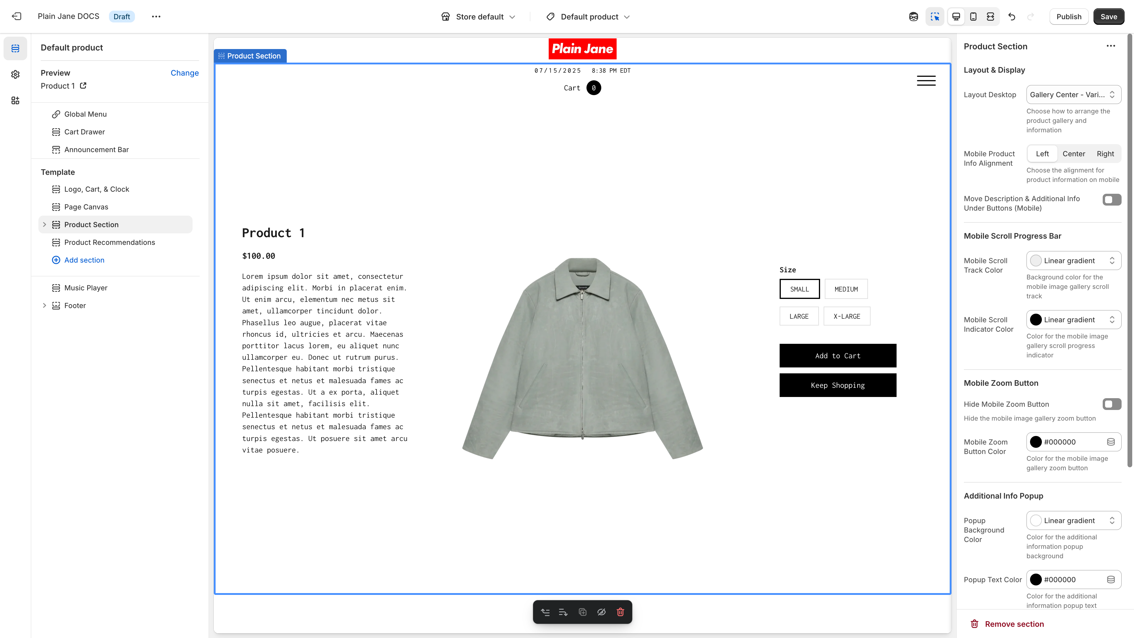 Product Section 1 (Showcase) settings