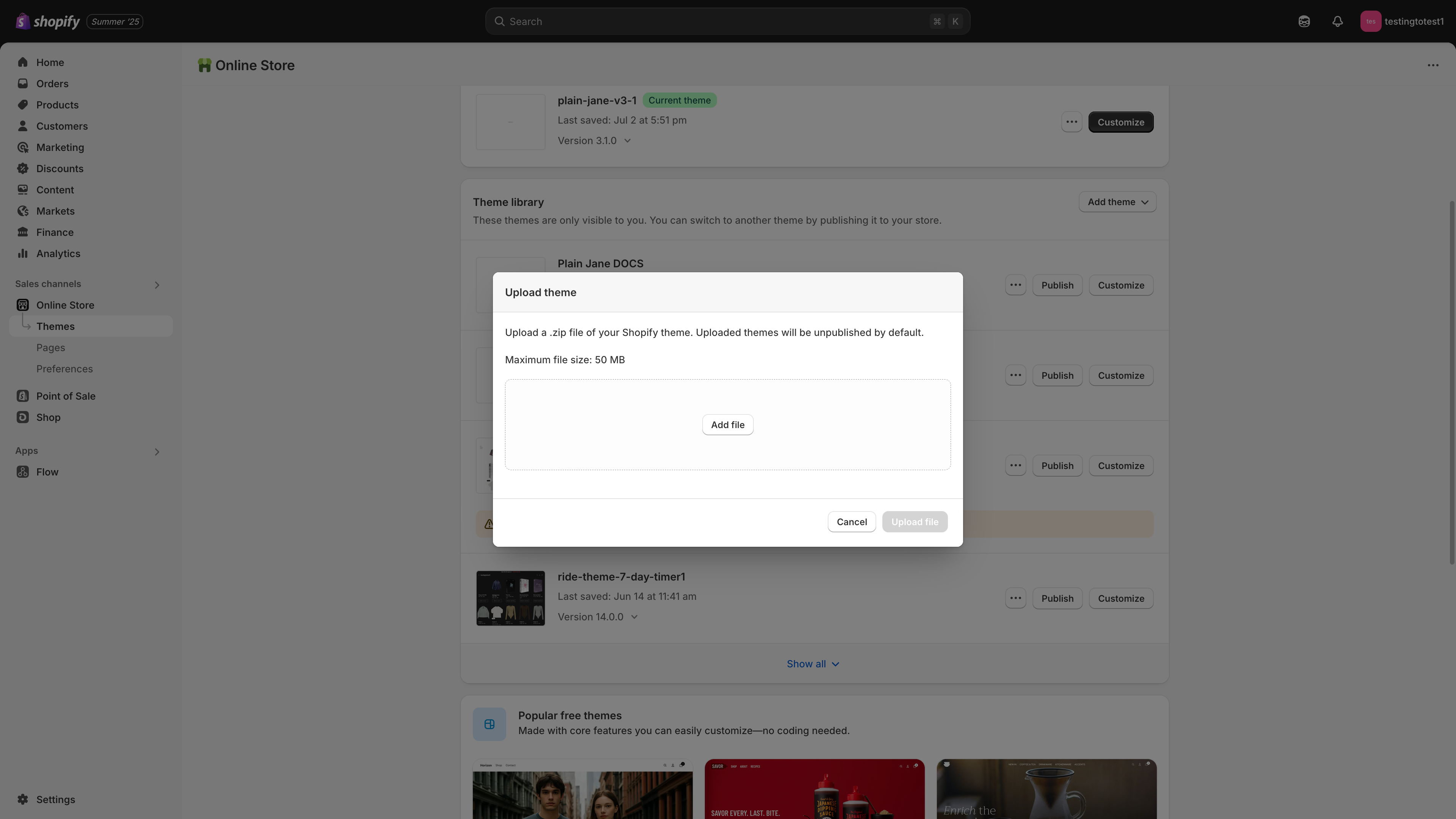 Theme library and upload interface